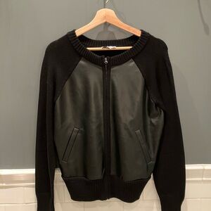 Evereve Black and Leather Zip-Up Jacket